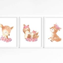 Deer Nursery Decor, Watercolour Deer, Art, Floral Prints, Woodland Girls Nursery, Fawn Flower Print, Bedroom Art - thumbnail 3