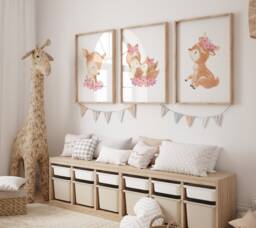 Deer Nursery Decor, Watercolour Deer, Art, Floral Prints, Woodland Girls Nursery, Fawn Flower Print, Bedroom Art - thumbnail 1