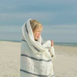Linen Huckaback Beach Towel White Gray Striped, European - thumbnail 3