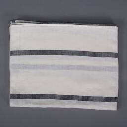 Linen Huckaback Beach Towel White Gray Striped, European - thumbnail 4
