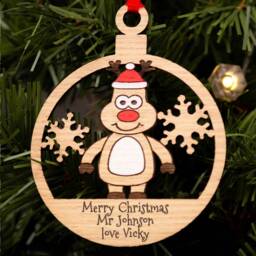 Male Christmas Decoration, Personalised Bauble, Wood Engraved Xmas Ornament, Tree, Tree Santa - thumbnail 2