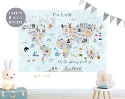 Animal World Map Fabric Wall Sticker Nursery Art