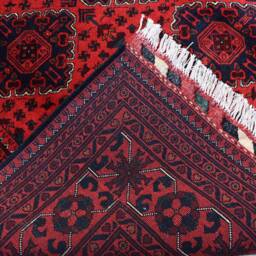 6x8 Red Blue Hand Knotted Bukhara Wool Carpet - High Pile Soft Geometric Rug - thumbnail 4