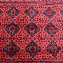 6x8 Red Blue Hand Knotted Bukhara Wool Carpet - High Pile Soft Geometric Rug - thumbnail 3