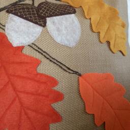 Fall Leaves Pillow Cover Burlap Acorn Applique, Thanksgiving Decor - thumbnail 3