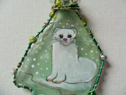 Hand Painted Ermine Christmas Ornament Beaded English Sea Glass