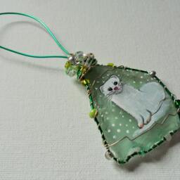 Hand Painted Ermine Christmas Ornament Beaded English Sea Glass - thumbnail 3