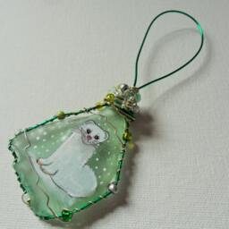 Hand Painted Ermine Christmas Ornament Beaded English Sea Glass - thumbnail 2