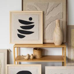 Wool Weaving Wall Art Modern Japandi Tapestry With Wooden Frame - thumbnail 3