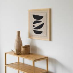 Wool Weaving Wall Art Modern Japandi Tapestry With Wooden Frame - thumbnail 2