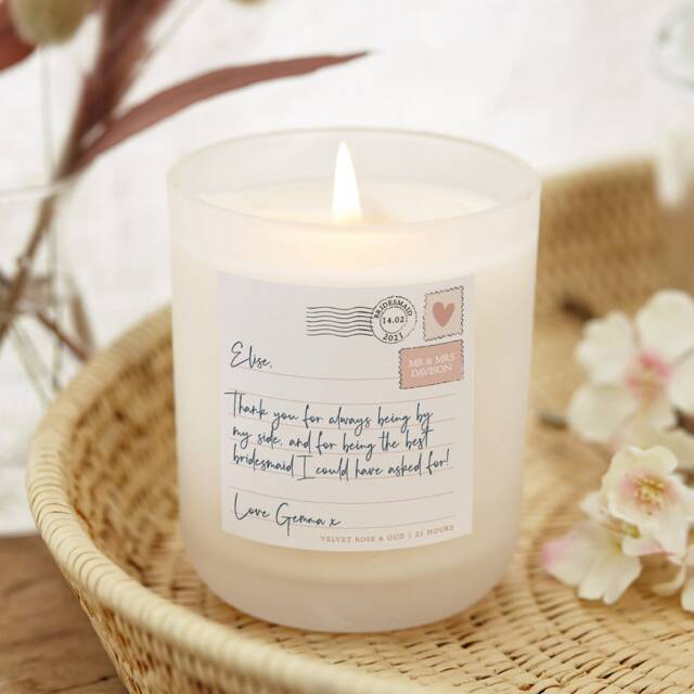 Bridesmaid Gift Thank You Letter Candle - Frosted Glass Scented Personalised Gifts - image 1