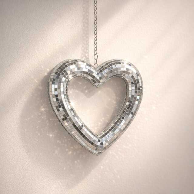 Mirror Mosaic Heart Ornament - Silver Wall Hanging Decor Sparkle Home Accent Personalised Option - image 1