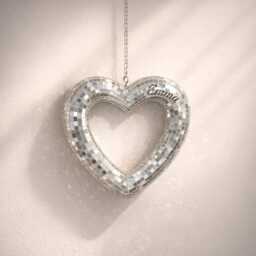 Mirror Mosaic Heart Ornament - Silver Wall Hanging Decor Sparkle Home Accent Personalised Option - thumbnail 4