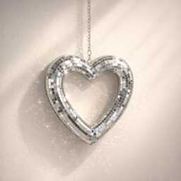 Mirror Mosaic Heart Ornament - Silver Wall Hanging Decor Sparkle Home Accent Personalised Option - thumbnail 1