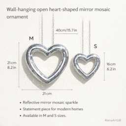 Mirror Mosaic Heart Ornament - Silver Wall Hanging Decor Sparkle Home Accent Personalised Option - thumbnail 3