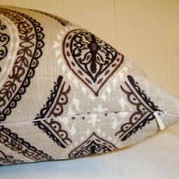 Damask Ikat Linen Pillow Cover, Grey Brown Sofa Cushion - 18x18 - thumbnail 4