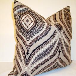 Damask Ikat Linen Pillow Cover, Grey Brown Sofa Cushion - 18x18 - thumbnail 3