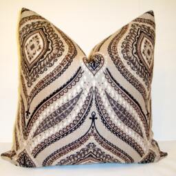 Damask Ikat Linen Pillow Cover, Grey Brown Sofa Cushion - 18x18 - thumbnail 2