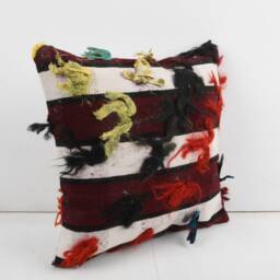 Handwoven Turkish Kilim Pillow Cover Wool Accent Cushion - 16x16 In - thumbnail 2
