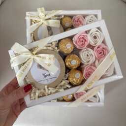 Thank You Gift Set With Candle, Chocolate & Soap Flowers - thumbnail 2
