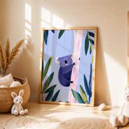 Koala Nursery Wall Art, Blue Animal Print, Kids Room Decor, Modern Baby Poster, Jungle Theme Illustration, Playroom Artwork - thumbnail 3