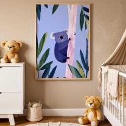 Koala Nursery Wall Art, Blue Animal Print, Kids Room Decor, Modern Baby Poster, Jungle Theme Illustration, Playroom Artwork - thumbnail 2