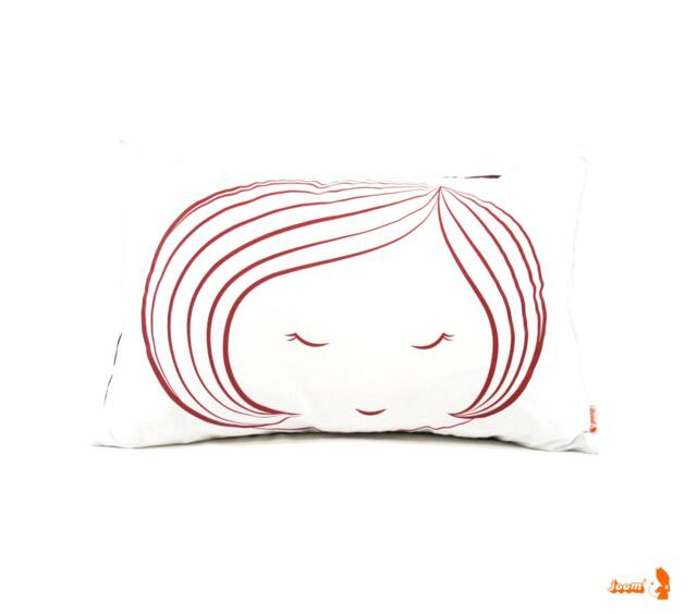 Red Print On White Cotton Girl Face Rectangle Pillow - image 1