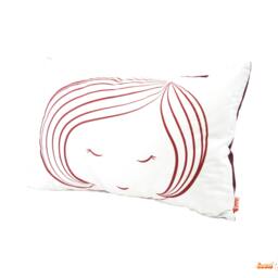Red Print On White Cotton Girl Face Rectangle Pillow - thumbnail 3