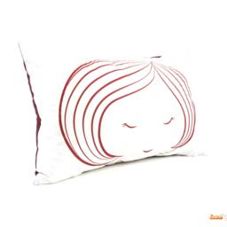 Red Print On White Cotton Girl Face Rectangle Pillow - thumbnail 2