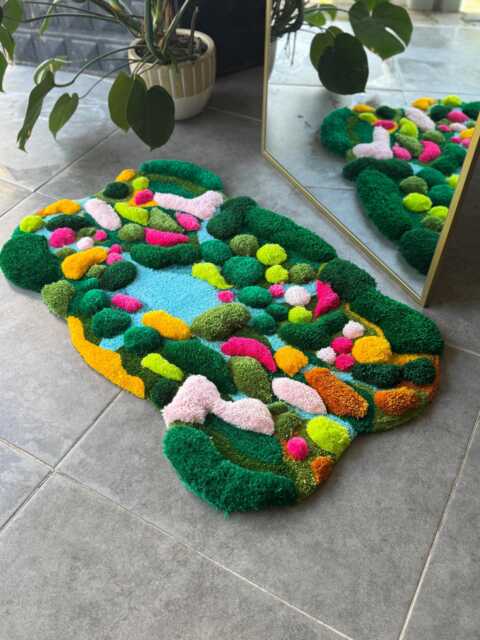 Tropical Paradise 3D Handmade Tufted Rug - Colorful Island & Ocean Scene Nature Inspired Decor Fluffy Art Carpet - image 1