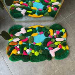 Tropical Paradise 3D Handmade Tufted Rug - Colorful Island & Ocean Scene Nature Inspired Decor Fluffy Art Carpet - thumbnail 2