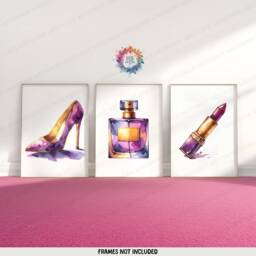 Teen Girl Bedroom Prints - Set Of 3 Posters - Purple Girls Room Decor Make Up Station Wall Art Perfumes Artwork Print A4 - thumbnail 1