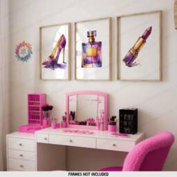 Teen Girl Bedroom Prints - Set Of 3 Posters - Purple Girls Room Decor Make Up Station Wall Art Perfumes Artwork Print A4 - thumbnail 2