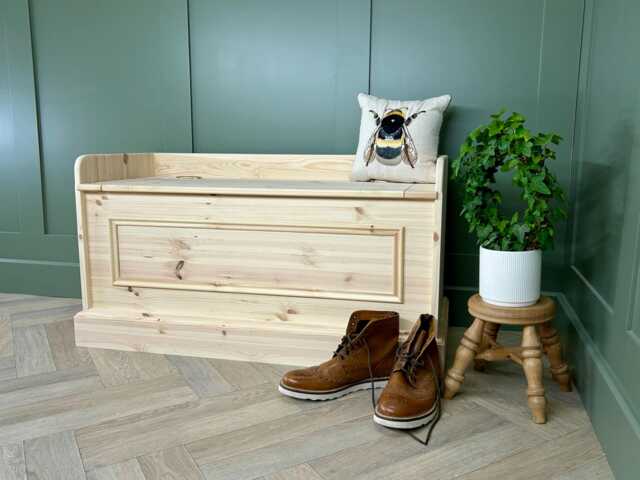 Wooden Storage Bench With Beaded Panel - Hallway Seat, Window Bench, Solid Wood - image 1