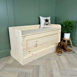 Wooden Storage Bench With Beaded Panel - Hallway Seat, Window Bench, Solid Wood - thumbnail 2