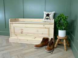 Wooden Storage Bench With Beaded Panel - Hallway Seat, Window Bench, Solid Wood