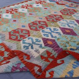7x10 Afghan Kilim Rug Large Handmade Rug, Veg Dyes Wool Flatweave Rug, Oriental Bedroom Turquoise Blue Green Purple Red Beige Gray - thumbnail 4