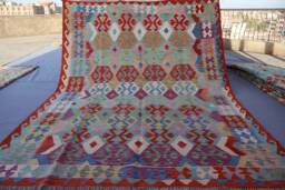 7x10 Afghan Kilim Rug Large Handmade Rug, Veg Dyes Wool Flatweave Rug, Oriental Bedroom Turquoise Blue Green Purple Red Beige Gray - thumbnail 1