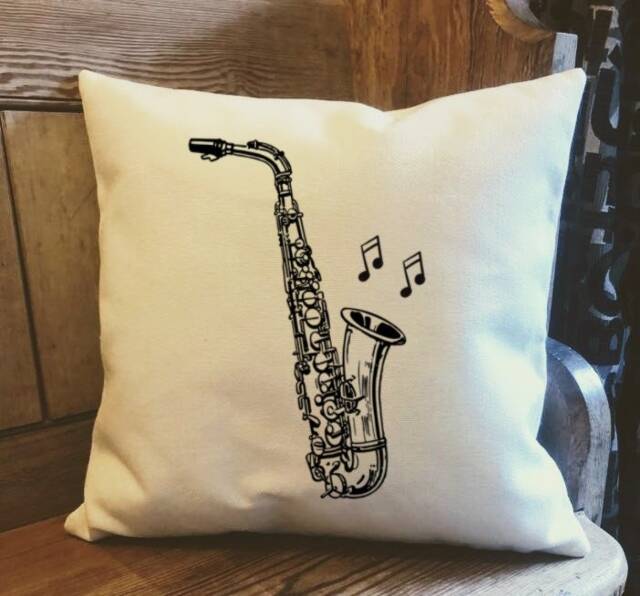 Personalised Saxophone Country Canvas Cushion - Customised Jazz Music Linen Hobby Cover With Inner Filler - image 1
