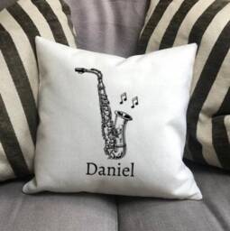 Personalised Saxophone Country Canvas Cushion - Customised Jazz Music Linen Hobby Cover With Inner Filler - thumbnail 2