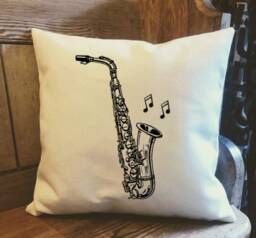 Personalised Saxophone Country Canvas Cushion - Customised Jazz Music Linen Hobby Cover With Inner Filler - thumbnail 1