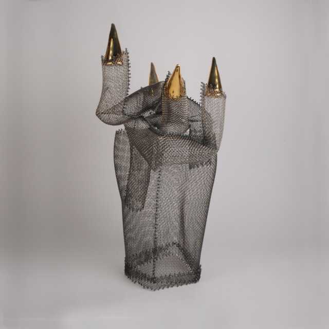 steel Sculpture With 8K Gold Ceramic Drops, Wire Mesh, Table Decor - image 1