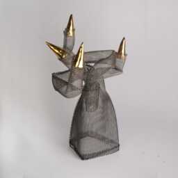 steel Sculpture With 8K Gold Ceramic Drops, Wire Mesh, Table Decor - thumbnail 2