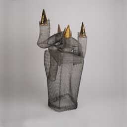 steel Sculpture With 8K Gold Ceramic Drops, Wire Mesh, Table Decor