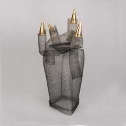 steel Sculpture With 8K Gold Ceramic Drops, Wire Mesh, Table Decor - thumbnail 3