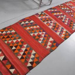 Red Anatolian Rugs, 3.1x11 Ft Area Rug, Herki Oushak , Rugs For Floor, Turkish Vintage Handwoven Nursery - thumbnail 2