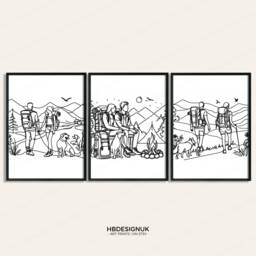 Minimal Hiking Wall Art - Set Of 3 Posters - Outdoor Prints Couple With Dog Monoline Forest Home Decor Hiker Nature Gifts - thumbnail 1