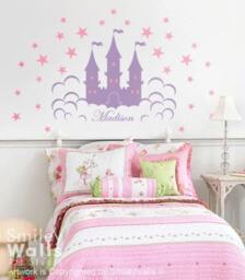 Castle Wall Decal Fairy Princess Personalized Lettering Vinyl Sign For Girls, Kids Room Decor Sticker Wall Decal Art - thumbnail 1