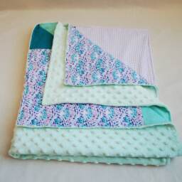 Floral Patchwork Baby, Toddler Girl Blanket - Purple, Mint, & Teal Blanket, Nursery Decor, Baby Shower Gift, Minky Blanket - thumbnail 3