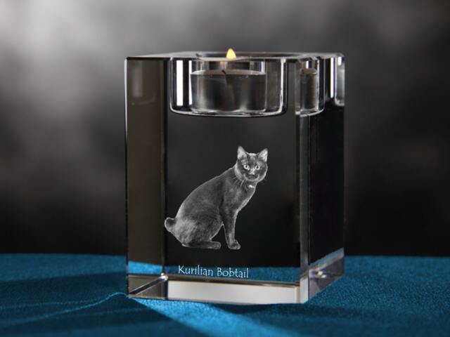 Kurilian Bobtail, Crystal Candlestick With Cat, Souvenir, Decoration, Limited Edition, Collection - image 1
